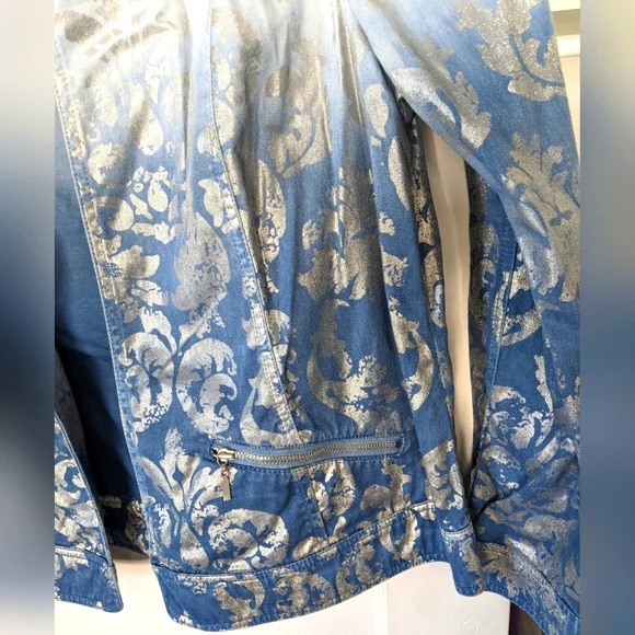 Chico's Silver Foil Ombre Women's Jean Jacket - Picture 2 of 9